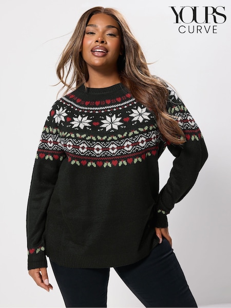 Yours Curve Black Novelty Fairisle Jumper (Y04944) | €45