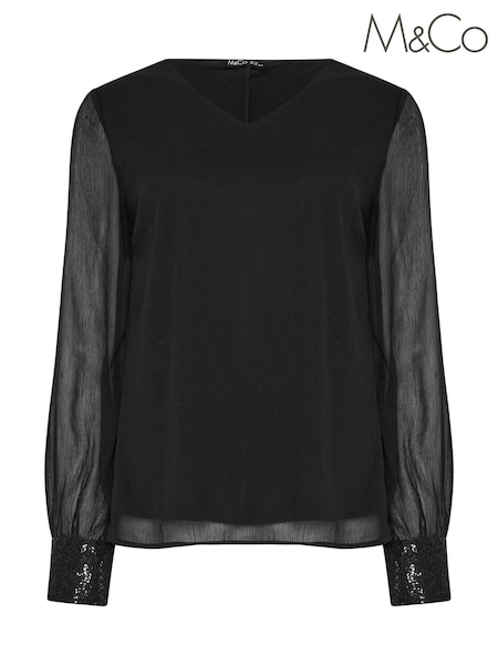 M&Co Black Sequin Cuff Blouse (Y04948) | €42
