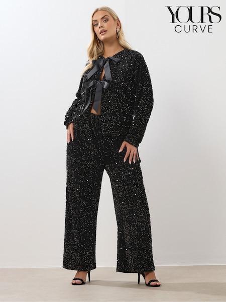 Yours Curve Black Sequin Wide Leg Trousers (Y04953) | €49