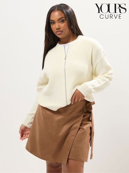 Yours Curve Brown Mini Suede Wrap Skirt (Y04959) | €41