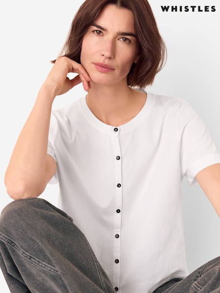 Whistles Round Neck Button Up T-Shirt (Y05046) | R$ 585