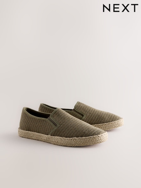 Khaki Green Textured Slip On Espadrilles (Y05049) | 180 zł