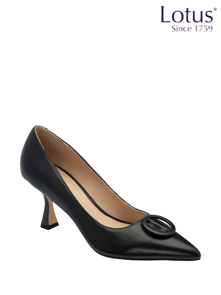 Lotus Black Leather Court Shoes (Y05058) | AED466