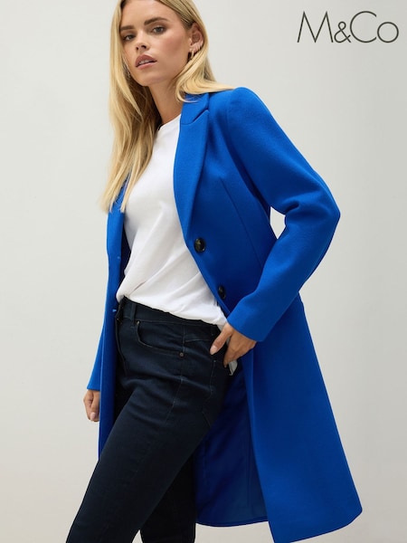 M&Co Blue Petite Single Breasted Crombie Coat (Y05158) | €93