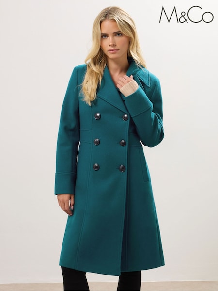 M&Co Green Petite Double Breasted Mid Length Coat (Y05159) | €105