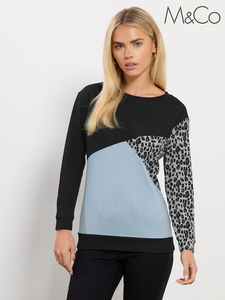 M&Co Black Petite Animal Colourblock Top (Y05162) | €37