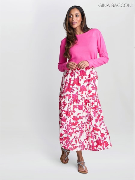Gina Bacconi Pink Chris Fuchsia Floral Skirt (Y05183) | ‏460 د.إ.‏