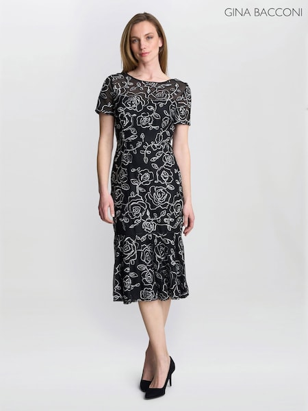 Gina Bacconi Savannah Corded Lace Black Dress (Y05187) | €384