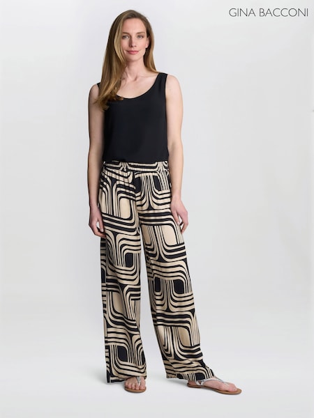 Gina Bacconi Quinn Satin Pull On Wide Leg Black Trousers (Y05198) | 380 zł