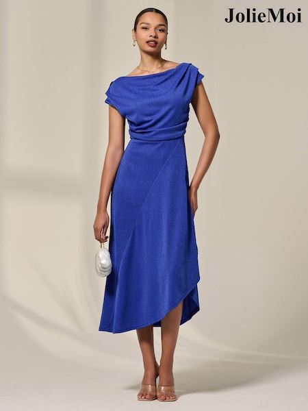 Jolie Moi Blue Asymmmetric Draped Midi Dress (Y05267) | €90