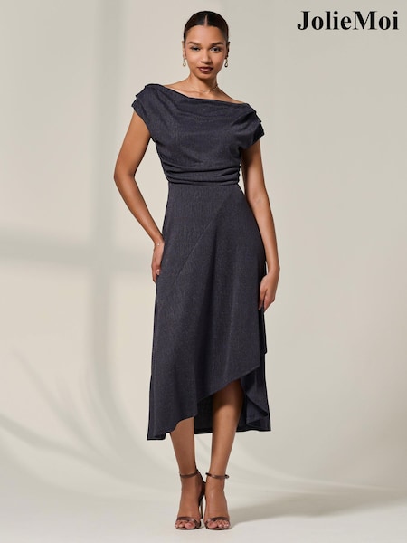 Cinza - Jolie Moi Asymmmetric Draped Midi Dress (Y05268) | R$ 670