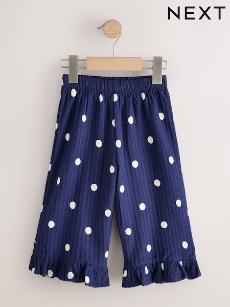 Navy Spot - Wide Leg Frill Trousers (3mths-7yrs)