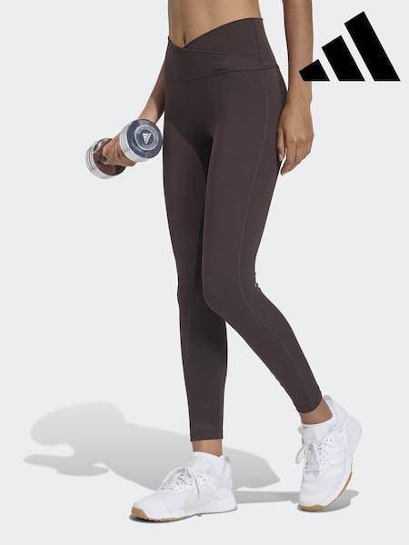adidas Dark Brown 3 Stripe Studio Cross-Over Leggings (Y05297) | AED262