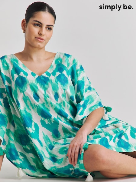 Simply Be Blue Beach To Beach Tassel Trim Kaftan (Y05310) | €48