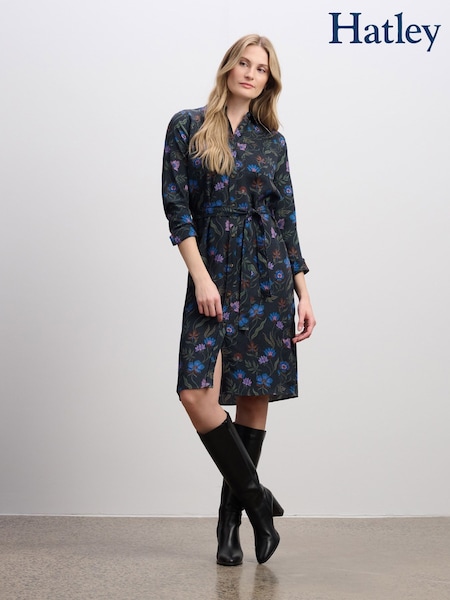 Hatley Emma Black Midi Shirt Dress - Winding Floral (Y05312) | R$ 985