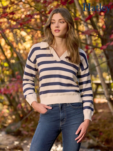 Hatley Blue Johnny Collar Jumper - Nautical Stripes (Y05315) | 297 QAR