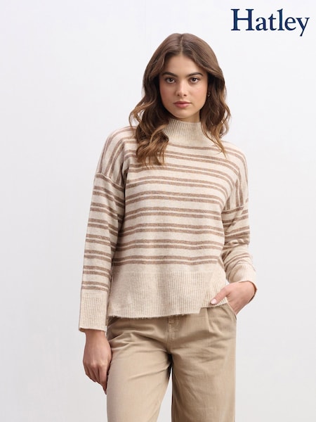 Hatley Natural Double Stripe Camel Mock Neck Jumper (Y05316) | € 105