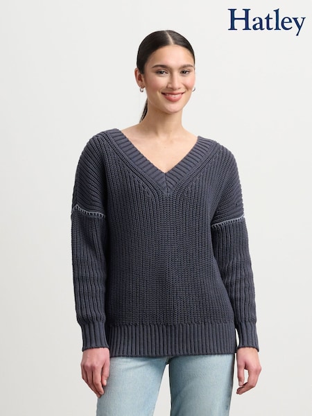 Hatley V-Neck Slouchy Jumper - Faded Grey (Y05317) | 421 QAR