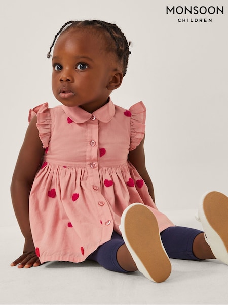 Monsoon Pink Baby Boucle Heart Dress & Leggings Set (Y05383) | 139 QAR - 158 QAR