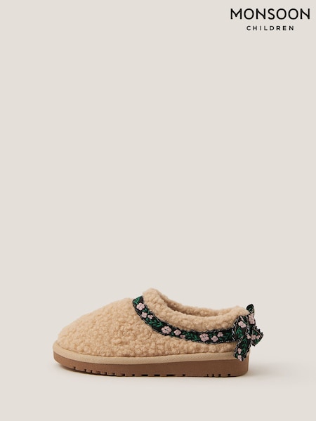 Monsoon Brown Floral Trim Borg Clogs (Y05385) | €35 - €41