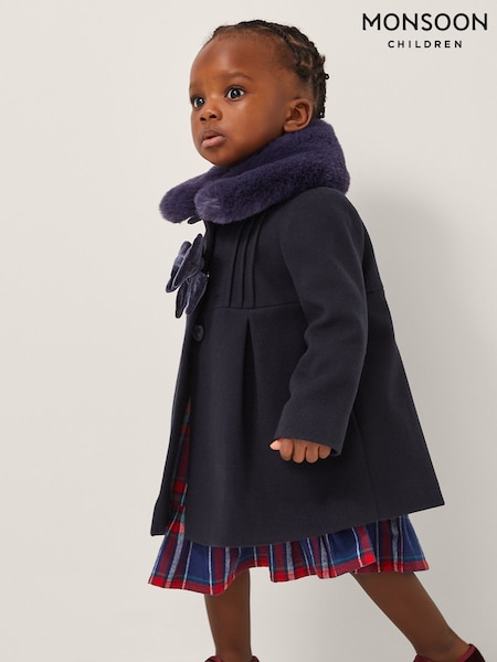 Monsoon Blue Baby Fluffy Collar Bow Coat (Y05386) | €69 - €74