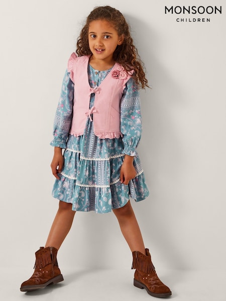 Monsoon Pink Flower Print Denim Waistcoat (Y05398) | €40 - €45