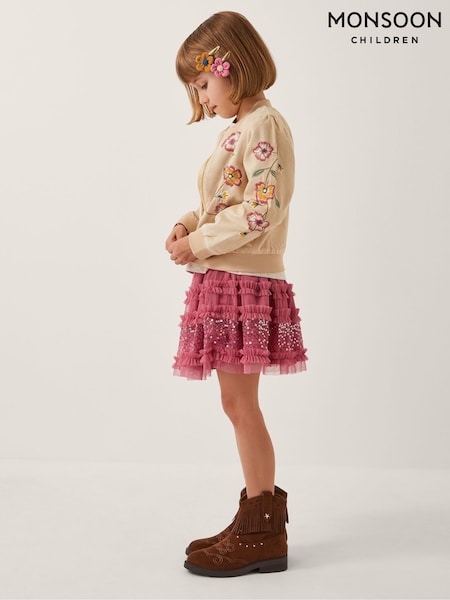 Monsoon Brown Embroidered Suedette Bomber Jacket (Y05399) | 173 QAR - 193 QAR