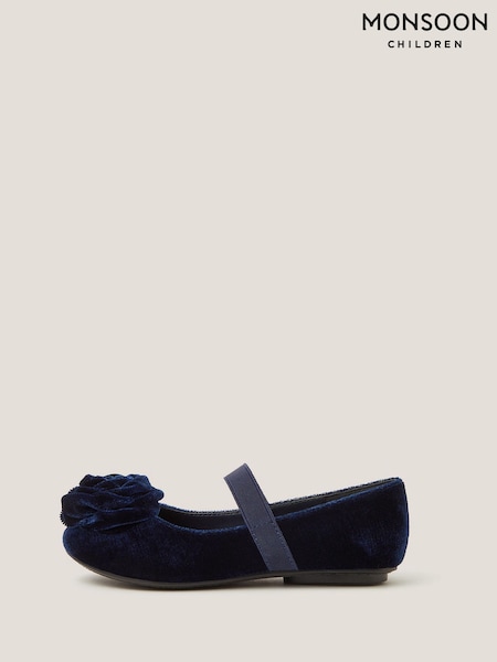 Monsoon Blue Rosette Velvet Strap Ballet Flats (Y05410) | €34 - €40