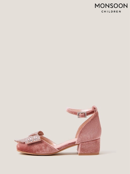 Monsoon Pink Jewel Bow Velvet Heels (Y05416) | €38 - €44