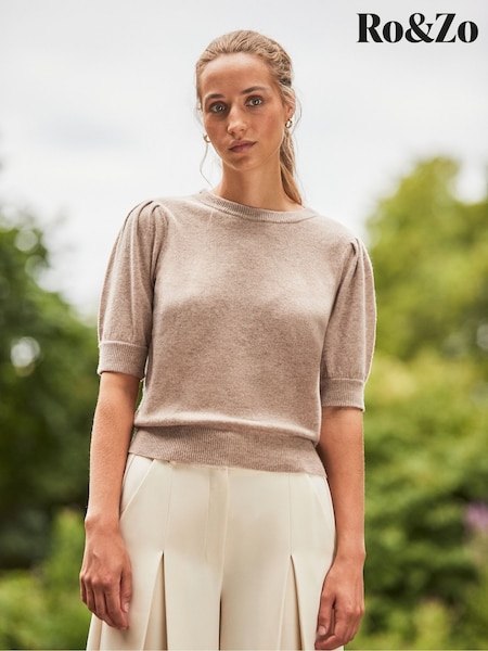 Ro&Zo Brown Cappuccino Cashmere Blend Knit Jumper (Y05422) | €131