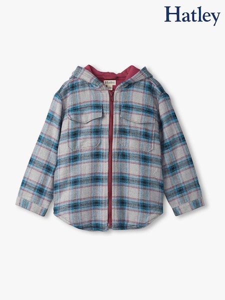 Hatley Grey Charcoal and Maroon Plaid Lined Hooded Jacket (Y05568) | €82