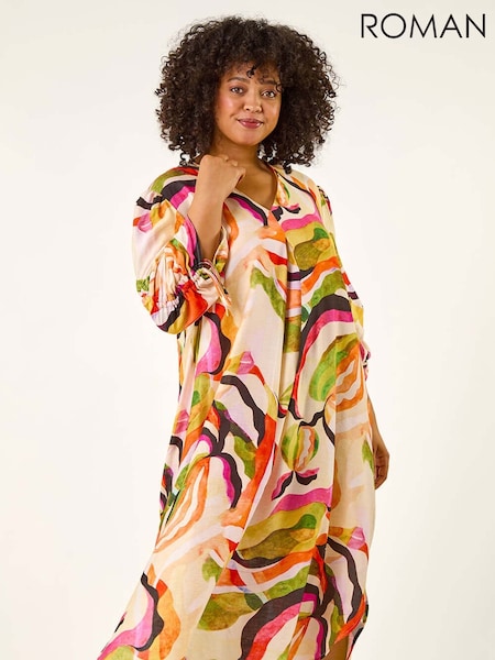 Roman Green Curve Swirl Print V-Neck Midi Dress (Y05580) | €71