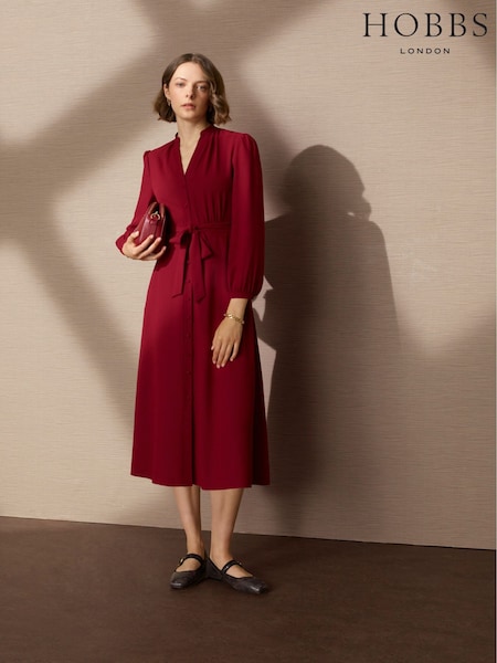 Hobbs Red Peony Dress (Y05609) | €225