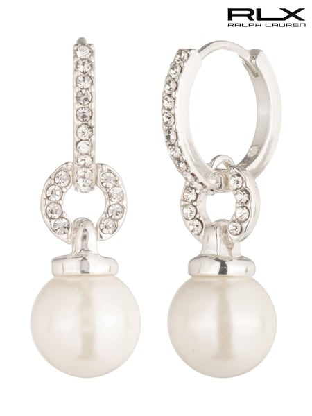 Lauren Ralph Lauren Silver Tone Crystal Pearl Drop Earrings (Y05613) | €74