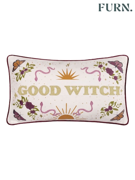 Furn Angel White Good Witch Embroidered Velvet Cushion (Y06053) | €24.50