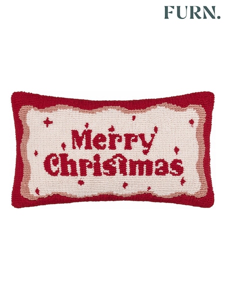 Furn Red White Candy Merry Christmas Tufted Cushion (Y06073) | €24.50