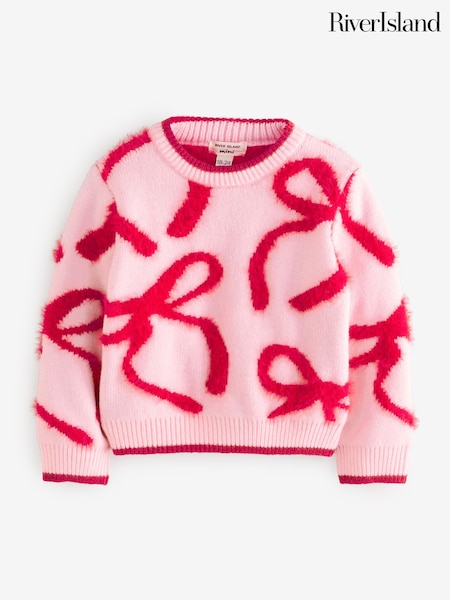 River Island Pink Fluffy Bow Jumper (Y06105) | 119 QAR