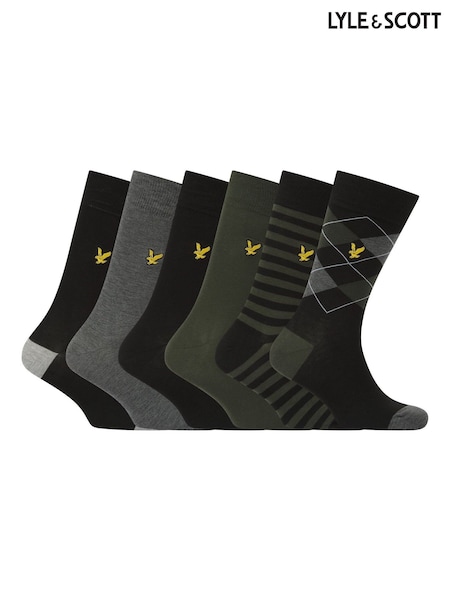 Lyle & Scott Black Timothy Socks 6 Pack Gift Box (Y06161) | €43