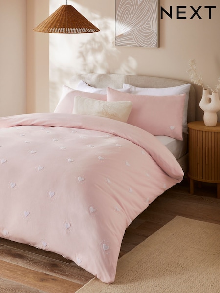 Pink Brushed 100% Cotton Tufted Heart Duvet Cover and Pillowcase Set (Y06229) | €53 - €92