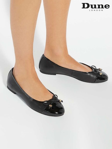 Dune London Black Wide Fit Hallo Charm Trim Ballet Flat Shoes (Y06278) | €91