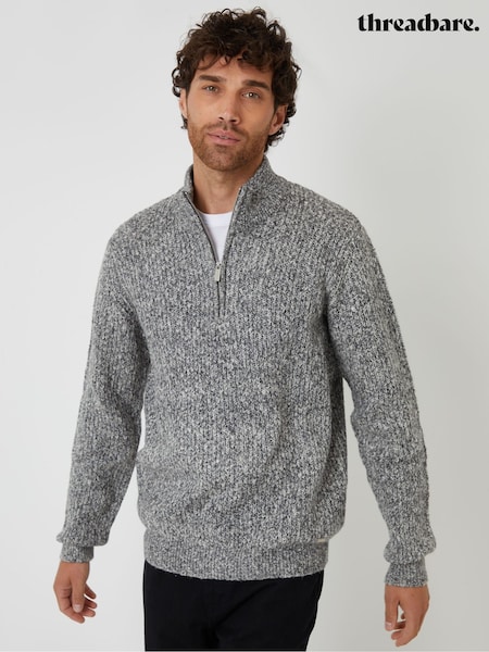 Threadbare Grey Knitted Quarter Zip Jumper (Y06323) | €40