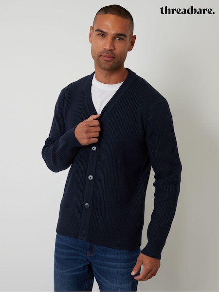 Threadbare Blue Rib Knit Button Up Cardigan (Y06329) | €37