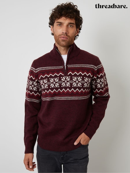 Threadbare Red Fairisle Knitted Quarter Zip Jumper (Y06347) | AED173