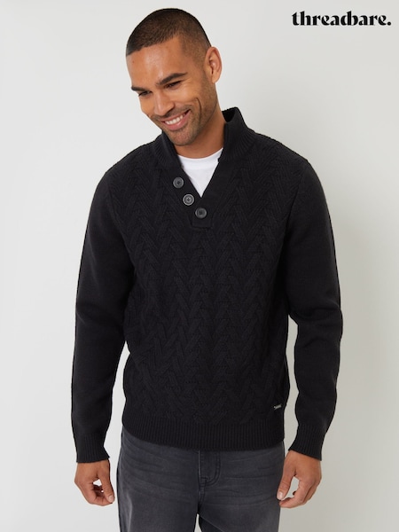 Threadbare Black Mock Neck Funnel Neck Cable Knit Jumper (Y06356) | €48