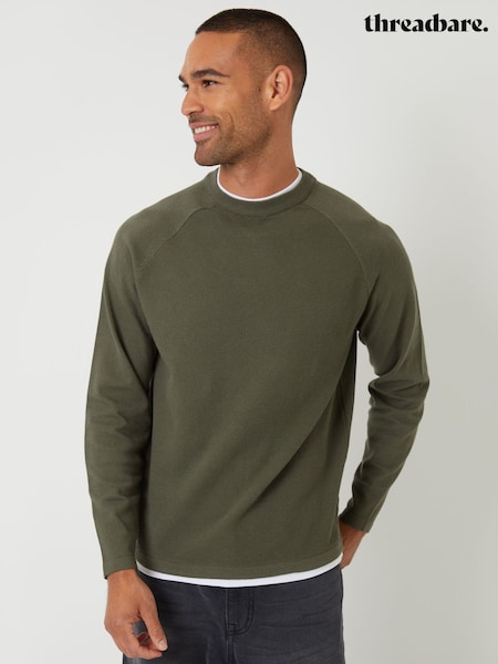 Threadbare Green Mock T-Shirt Textured Knit Crew Neck Jumper (Y06366) | €31