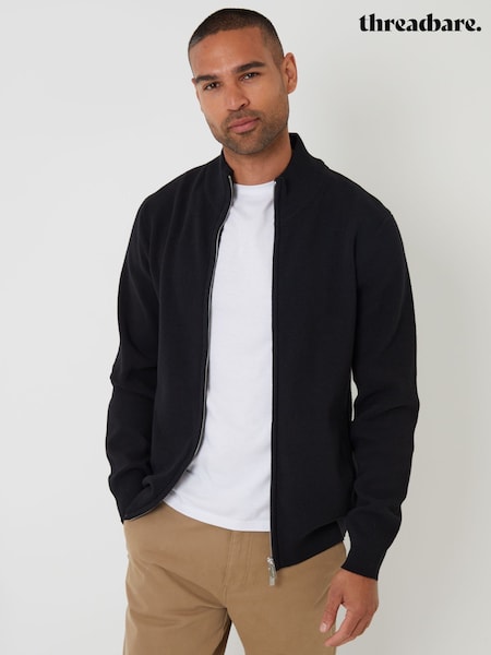 Negru - Threadbare Knitted Zip Up Funnel Neck Cardigan (Y06367) | 209 LEI
