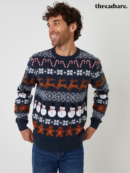 Threadbare Blue Fairisle Knitted Crew Neck Christmas Jumper (Y06370) | €28
