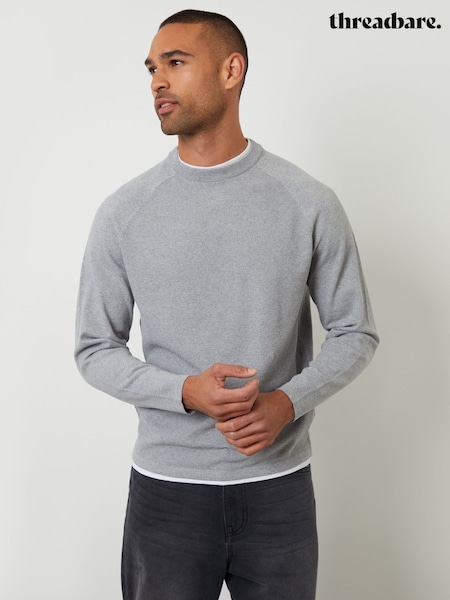 Threadbare Grey Mock T-Shirt Textured Knit Crew Neck Jumper (Y06376) | €41