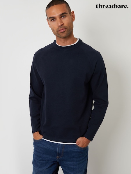 Threadbare Blue Mock T-Shirt Textured Knit Crew Neck Jumper (Y06380) | €31