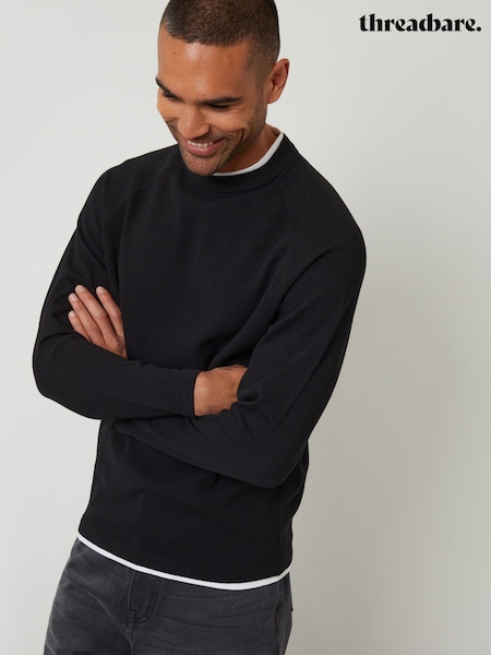 Threadbare Black Mock T-Shirt Textured Knit Crew Neck Jumper (Y06388) | €31